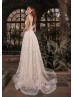 Beaded Ivory Lace Tulle Wedding Dress With Blush Lining